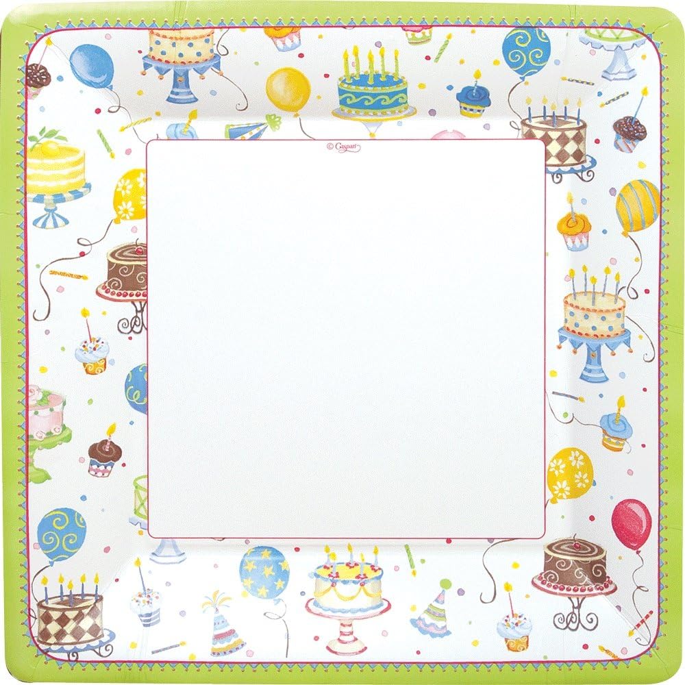 Caspari Happy Birthday Square Dinner Plates