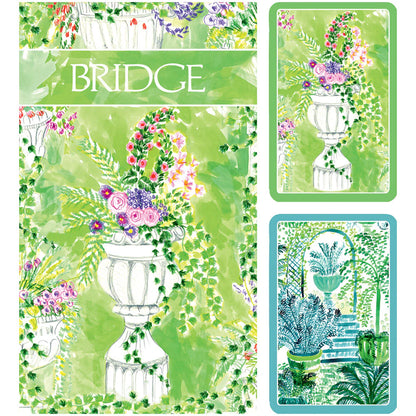 Caspari Bridge Gift Set - Jardin De Luxembourg with two card decks and two score pads