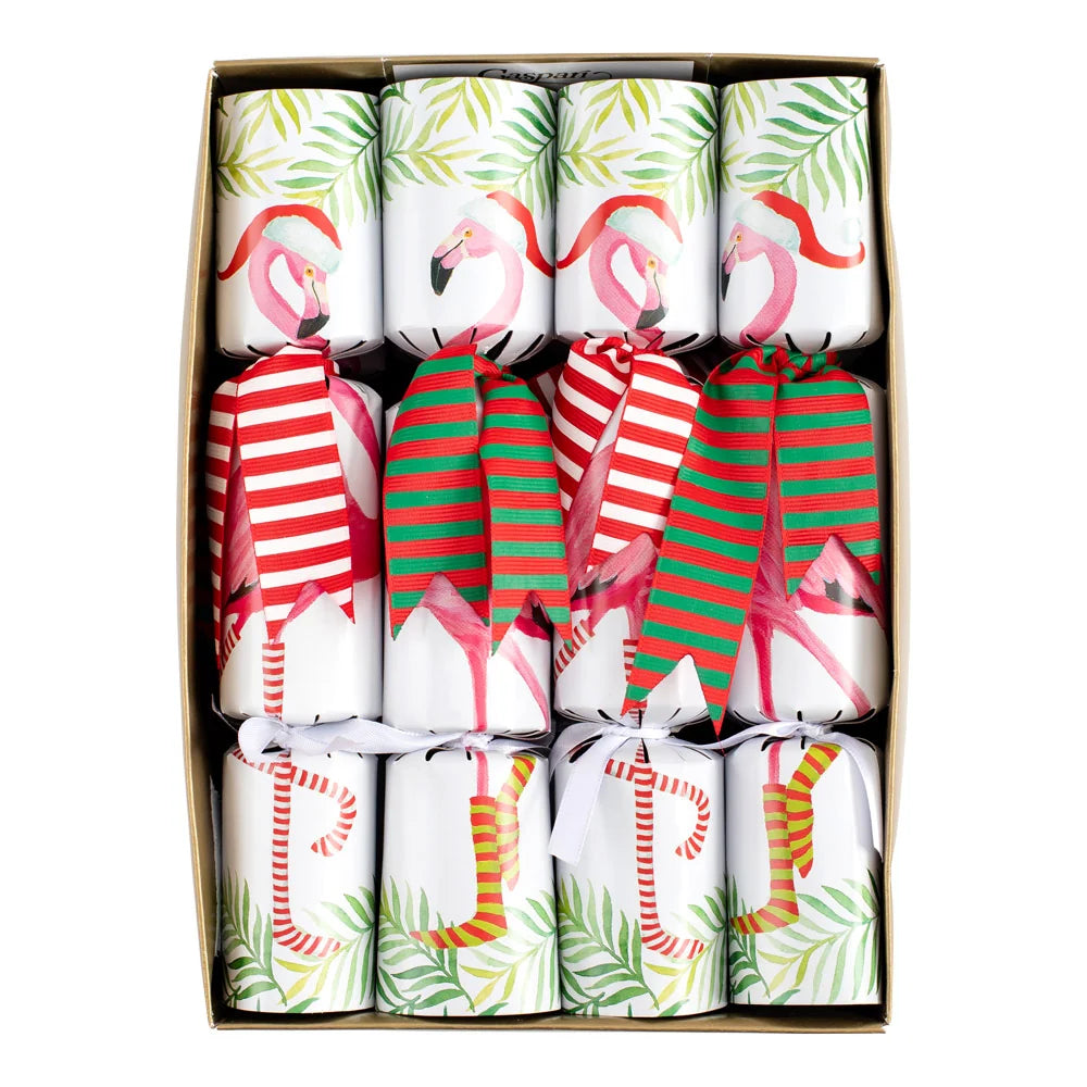 Caspari Christmas Flamingos 10-inch Christmas Crackers