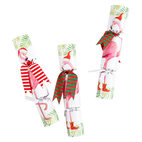 Caspari Christmas Flamingos 10-inch Christmas Crackers