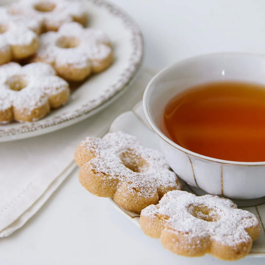 Canestrelli Italian shortbread cookies by Amaretti Virginia served with tea