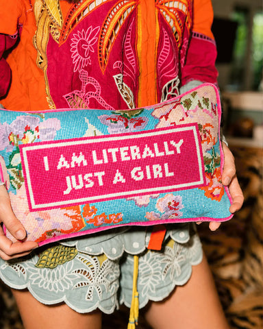 Furbish Just A Girl Needlepoint Pillow