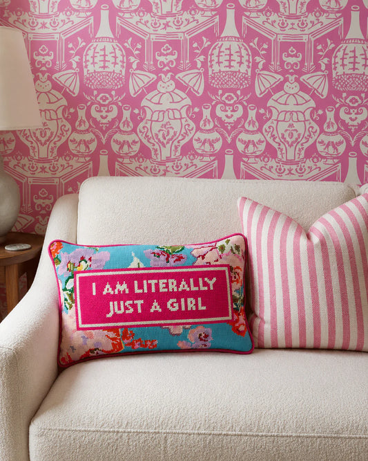 Furbish Just A Girl Needlepoint Pillow