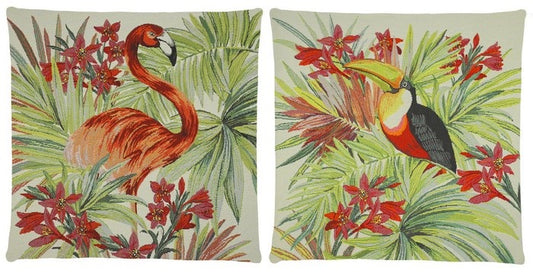 FS-Home Tropicana Birds Outdoor Cushion Cover in woven Belgium linen