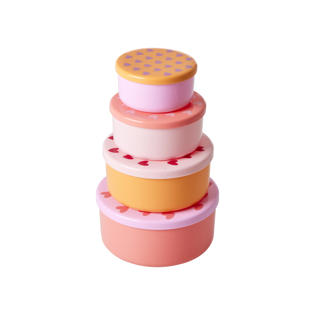 Rice Round Plastic Food Boxes with Hearts Prints (Set of 4) – House of AnLi