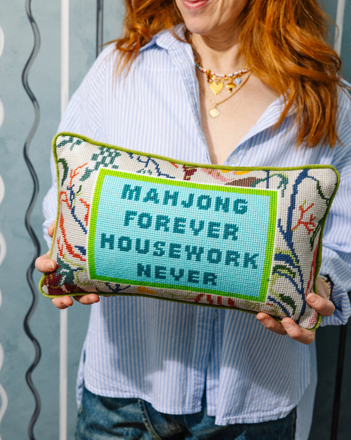 Furbish Mahjong Needlepoint Pillow, view 5