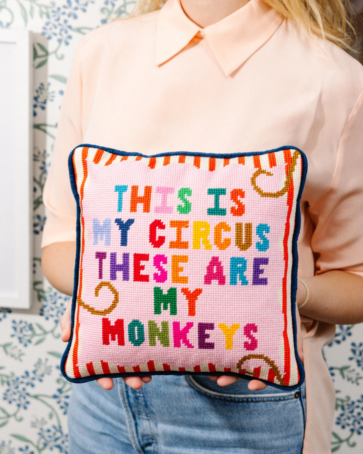Furbish My Circus Needlepoint Pillow, view 4