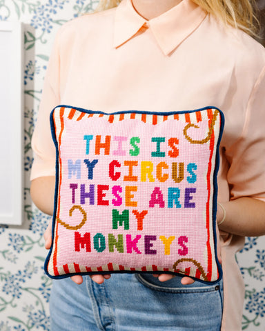 Furbish My Circus Needlepoint Pillow