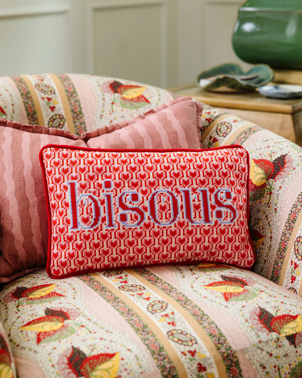 Furbish Bisous Needlepoint Pillow