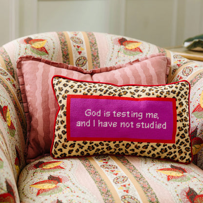 Furbish God Testing Me Needlepoint Pillow, view 2