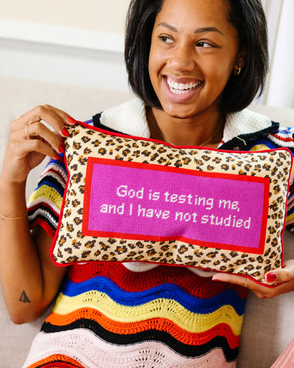 Furbish God Testing Me Needlepoint Pillow, view 3