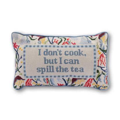 Furbish Studio Spill the Tea needlepoint pillow
