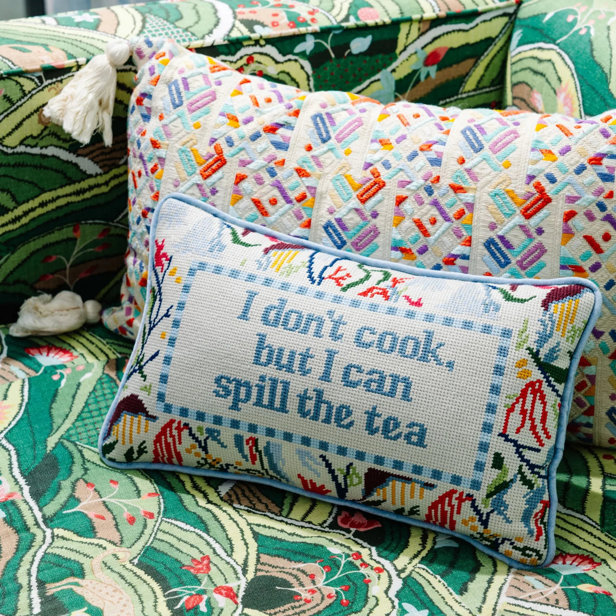 Furbish Spill the Tea Needlepoint Pillow, view 2