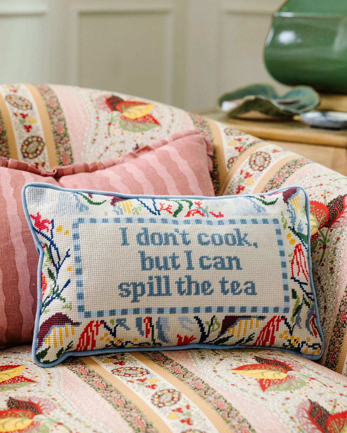 Furbish Spill the Tea Needlepoint Pillow, view 5