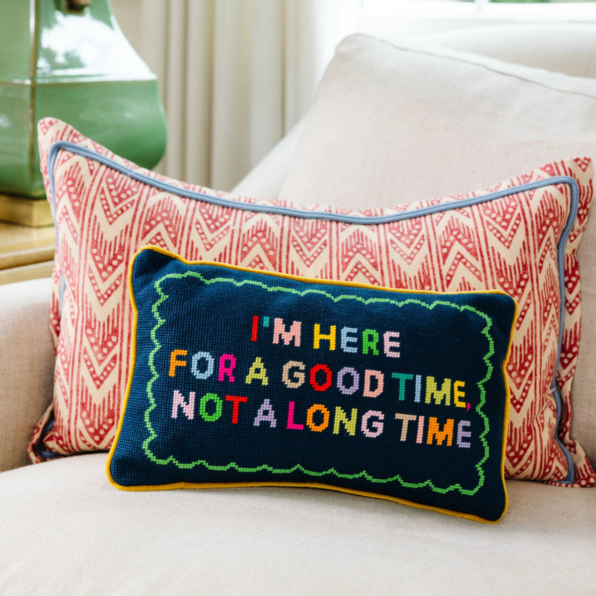 Furbish Good Time Needlepoint Pillow, view 2