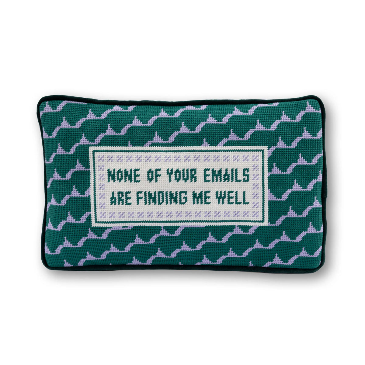 Furbish Studio Emails Finding Me Needlepoint Pillow with velvet backing