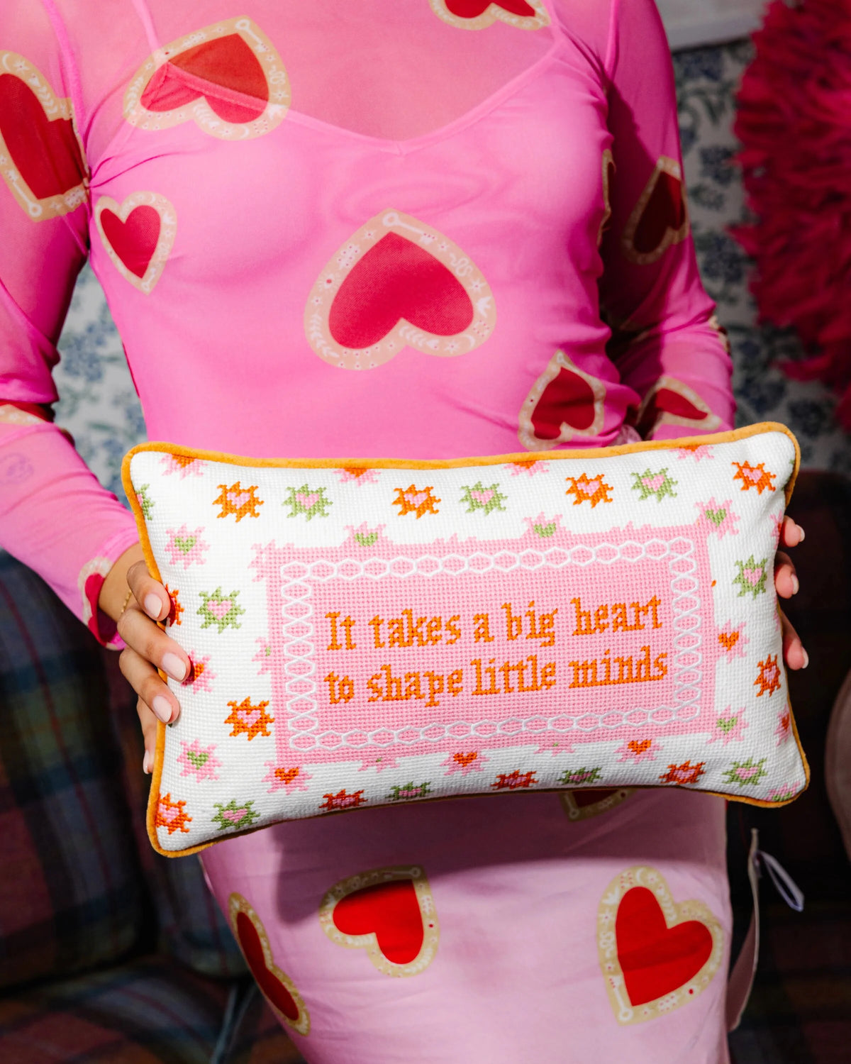 Furbish Big Heart Needlepoint Pillow