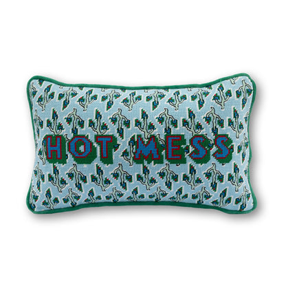 Furbish Studio Hot Mess needlepoint pillow