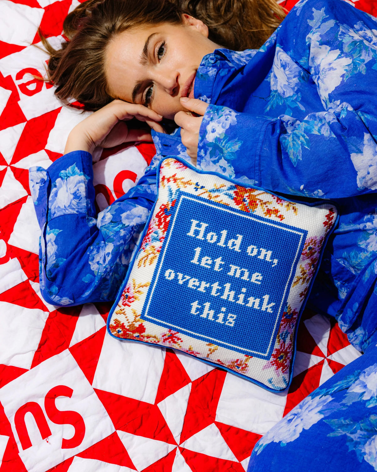 Furbish Overthink Needlepoint Pillow, view 3