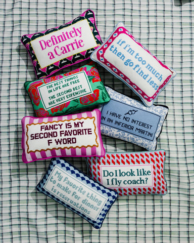 Furbish Go Find Less Needlepoint Pillow