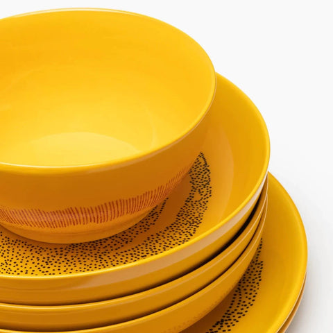 Feast Sunny Yellow Red Stripe Bowl