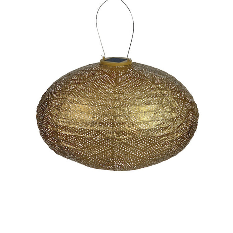 Lumiz Ikat Gold oval LED solar lantern in Tyvek