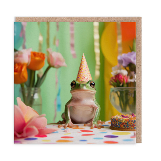 Frog At Table Birthday Card