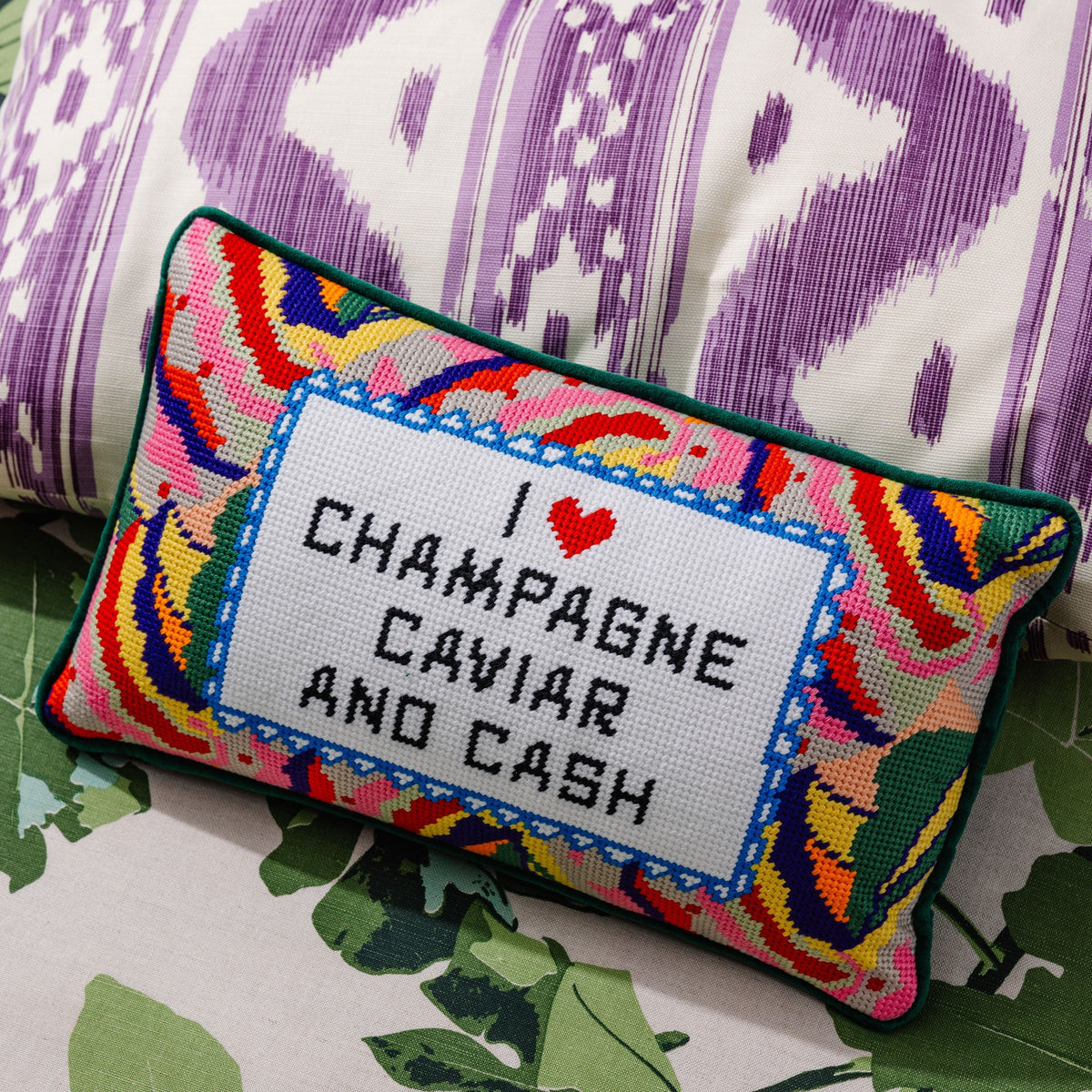 Furbish Caviar and Cash Needlepoint Pillow, view 2