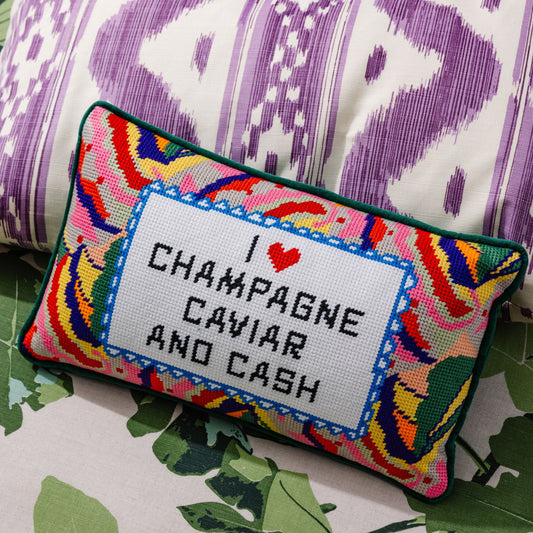 Furbish Caviar and Cash Needlepoint Pillow