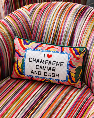 Furbish Caviar and Cash Needlepoint Pillow