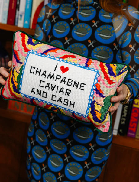 Furbish Caviar and Cash Needlepoint Pillow, view 5