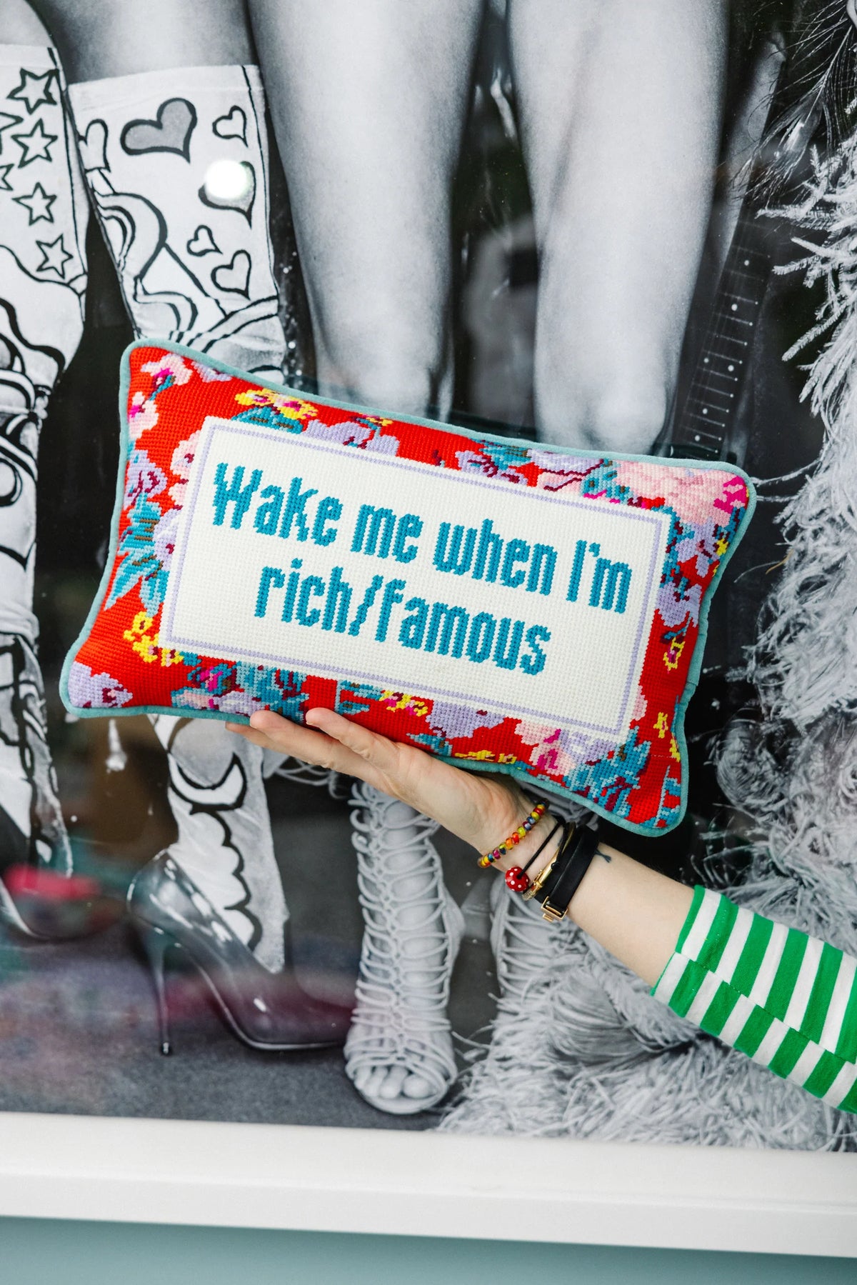 Furbish Rich And Famous Needlepoint Pillow