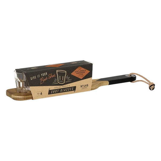 Gentlemen's Hardware Serving Paddle and Shot Glasses