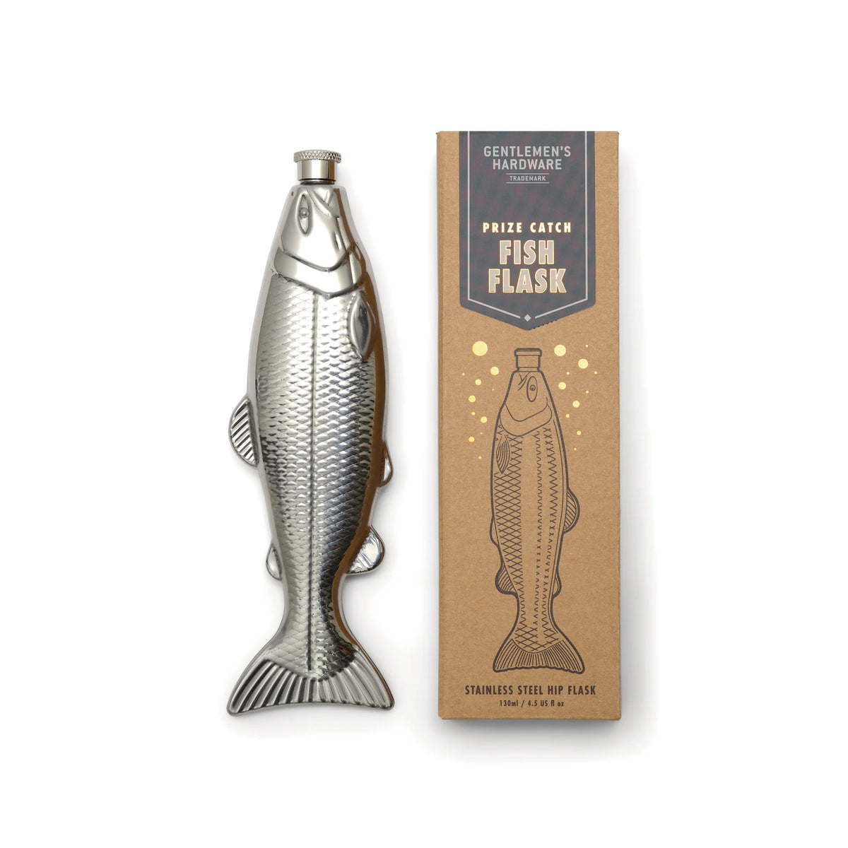 Gentlemen's Hardware fish-shaped hip flask in stainless steel