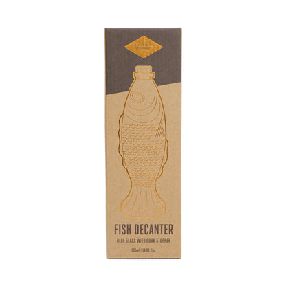Gentlemen's Hardware fish-shaped decanter in blue glass with cork stopper