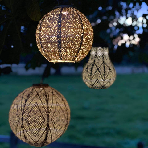 Lumiz Ikat Copper Round LED Solar Lantern