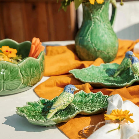 Bordallo Cineraria Double Leaf Blue Bird Serving Dish 22cm