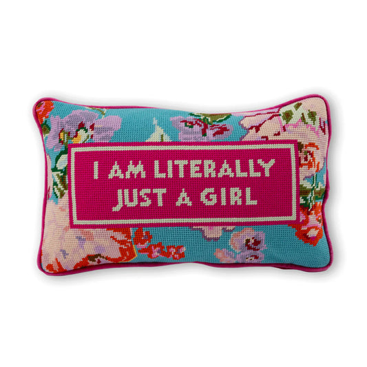 Furbish Just A Girl Needlepoint Pillow