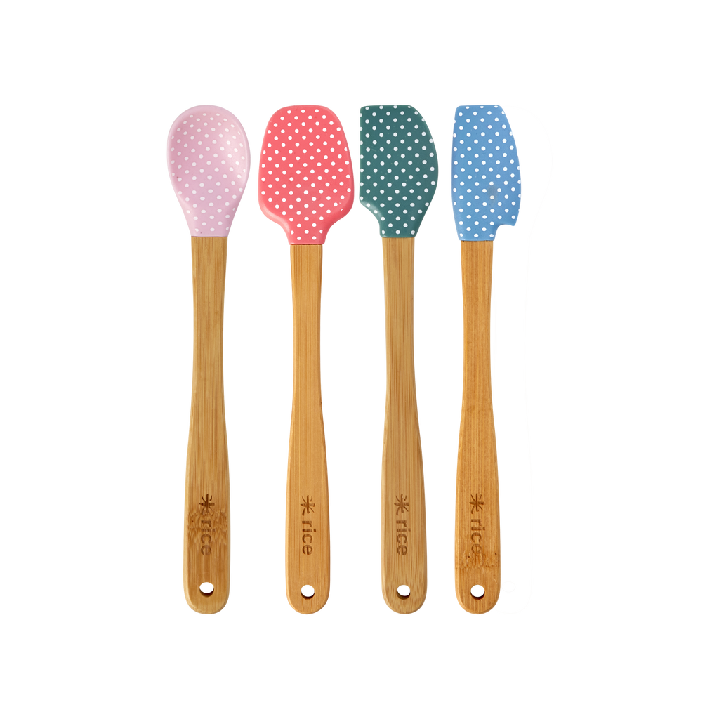 Rice silicone scrapers with bamboo handle, set of 4