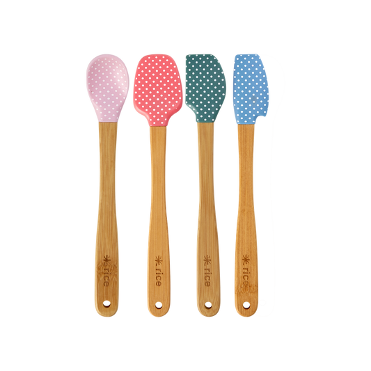 Rice Silicone Scrapers with Bamboo Handle (Set of 4)