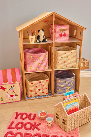 Rice Raffia Square Basket with Raffia Handles