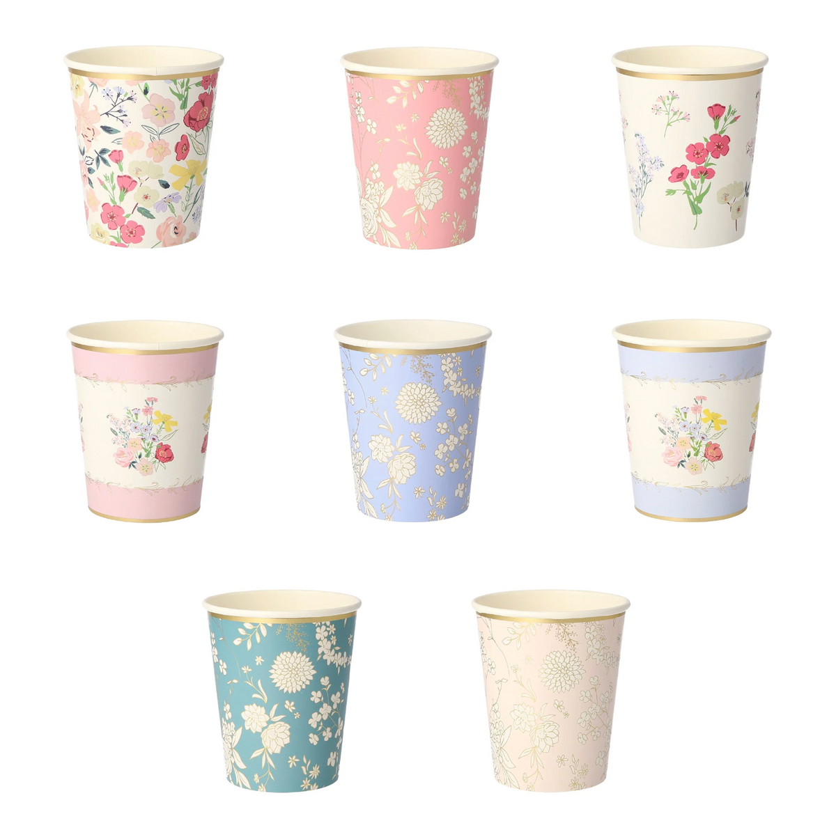 Meri Meri English Garden party cups with gold foil detail