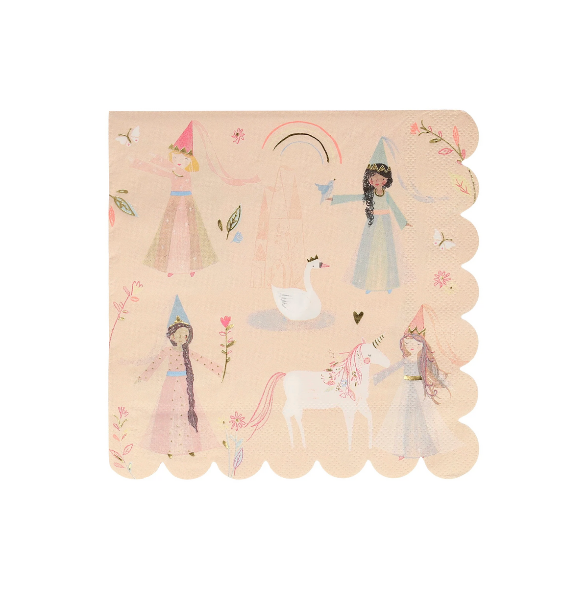 Meri Meri Princess large paper napkins with scallop edge and gold foil detail