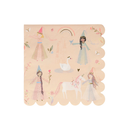 Meri Meri Princess large paper napkins with scallop edge and gold foil detail
