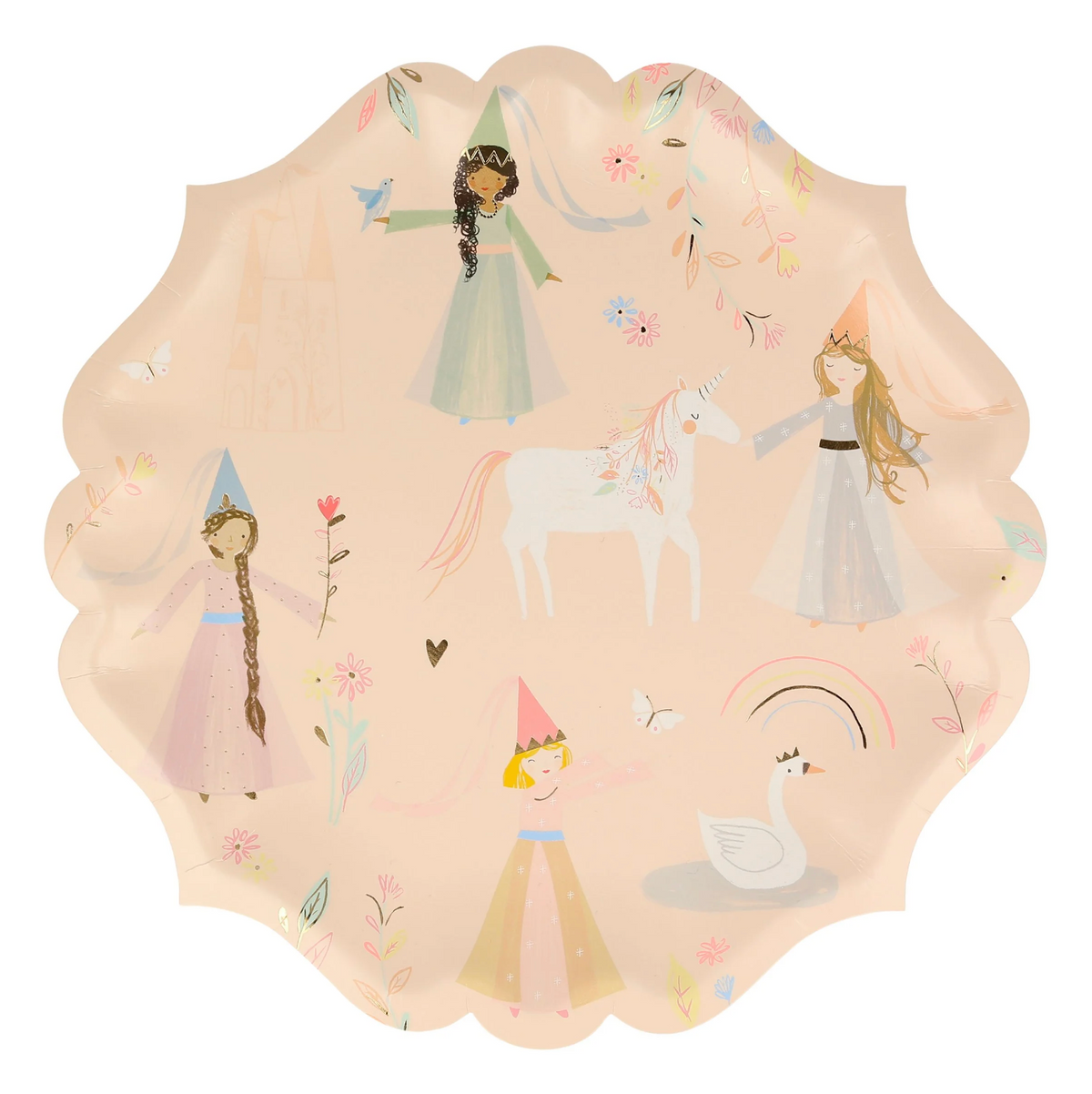 Meri Meri Princess large paper plates with gold foil detail, pack of 8