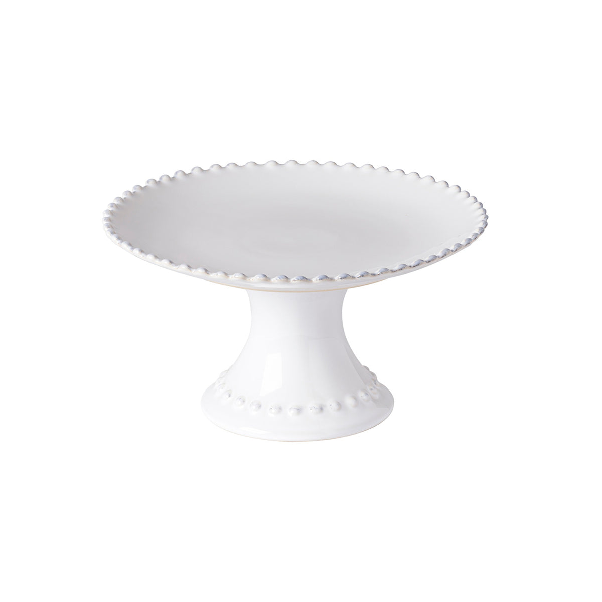 Costa Nova Pearl Cake Stand in white stoneware with beaded edge