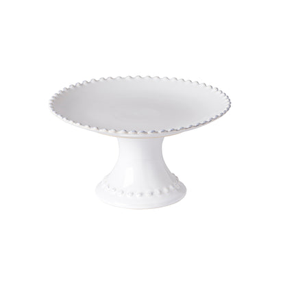 Costa Nova Pearl Cake Stand in white stoneware with beaded edge
