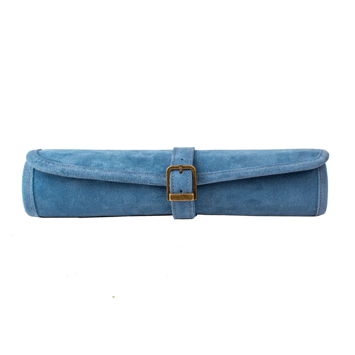 Manopoulos - Handcrafted Denim Blue Suede Roll-Up Chess Set with Metal Chessmen