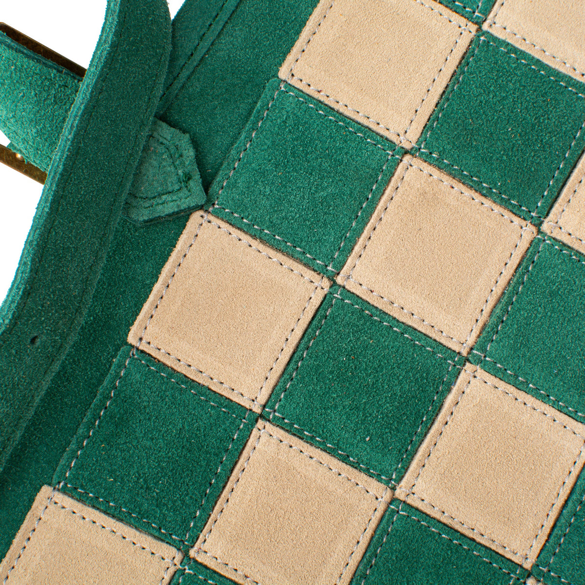 Manopoulos - Handcrafted Forest Green Suede Roll-Up Chess Set with Metal Chessmen