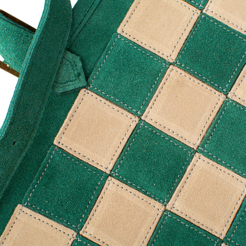 Manopoulos - Handcrafted Forest Green Suede Roll-Up Chess Set with Metal Chessmen